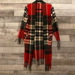 Villagallo | Red Plaid Fringe Cardigan | size S